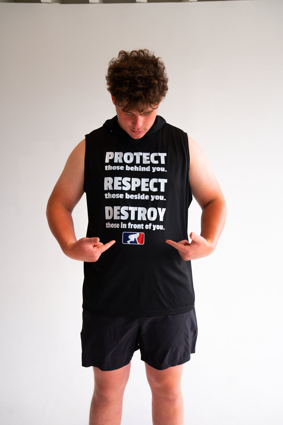 PROTECT RESPECT DESTROY - Hooded Muscle Tee