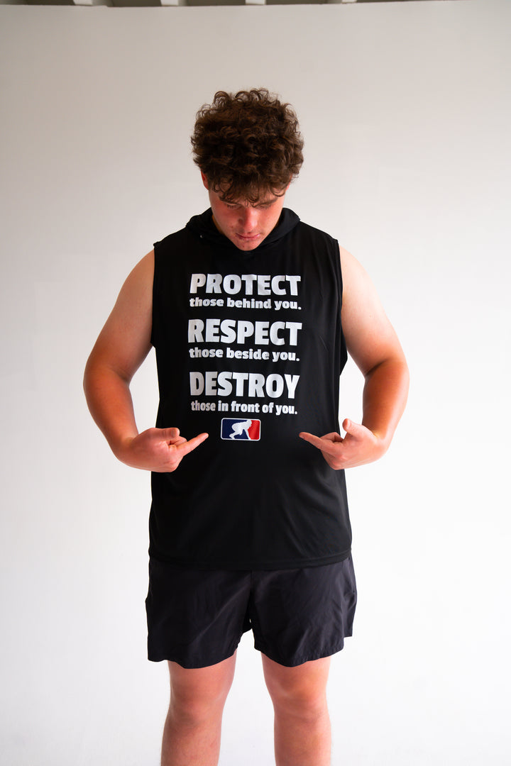 PROTECT RESPECT DESTROY - Hooded Muscle Tee