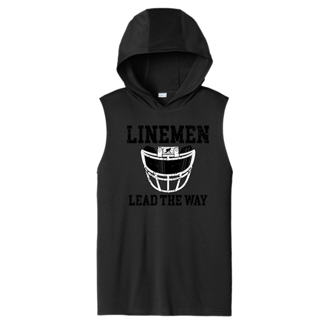 LINEMEN LEAD THE WAY (Black) - Hooded Muscle Tee