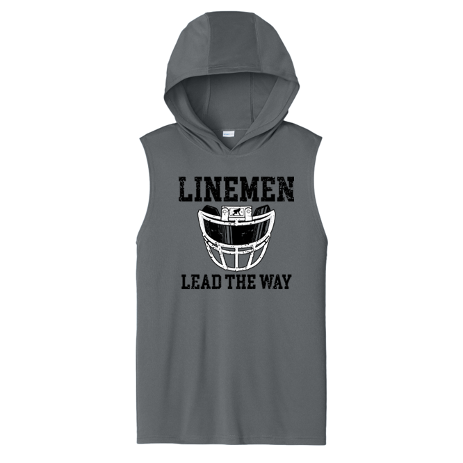 LINEMEN LEAD THE WAY (Black) - Hooded Muscle Tee
