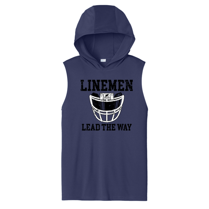 LINEMEN LEAD THE WAY (Black) - Hooded Muscle Tee