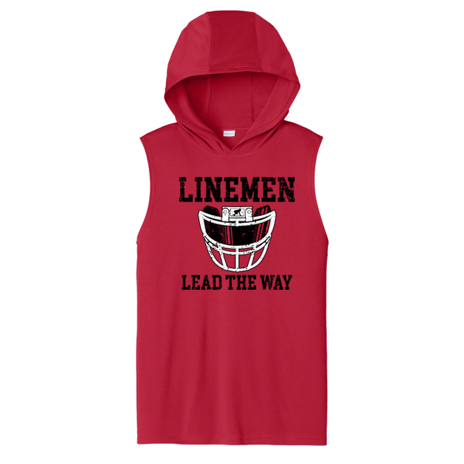 LINEMEN LEAD THE WAY (Black) - Hooded Muscle Tee