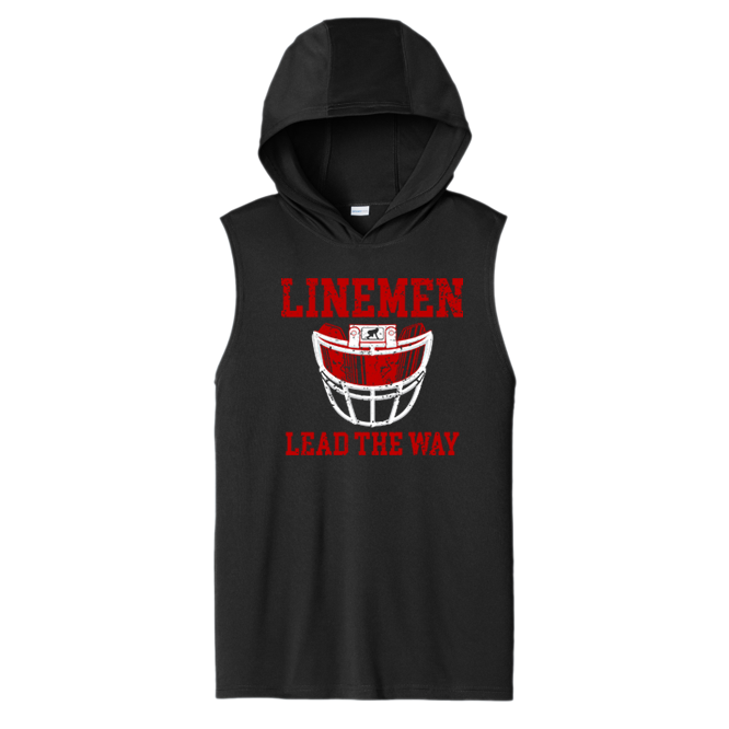 LINEMEN LEAD THE WAY (Red) - Hooded Muscle Tee