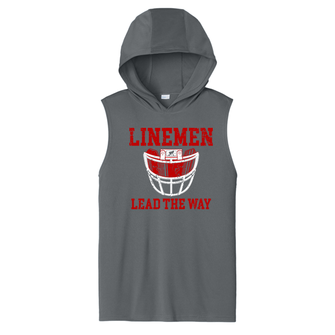 LINEMEN LEAD THE WAY (Red) - Hooded Muscle Tee