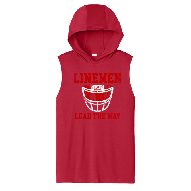 LINEMEN LEAD THE WAY (Red) - Hooded Muscle Tee