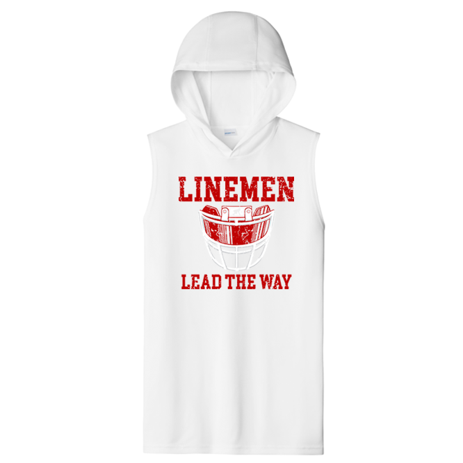LINEMEN LEAD THE WAY (Red) - Hooded Muscle Tee
