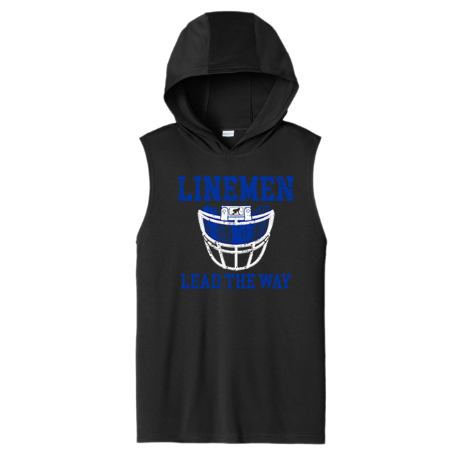 LINEMEN LEAD THE WAY (Royal) - Hooded Muscle Tee