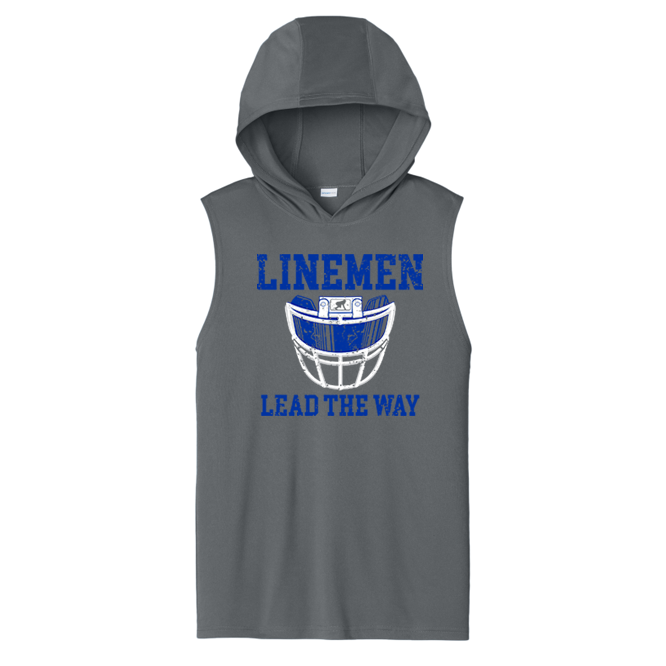 LINEMEN LEAD THE WAY (Royal) - Hooded Muscle Tee