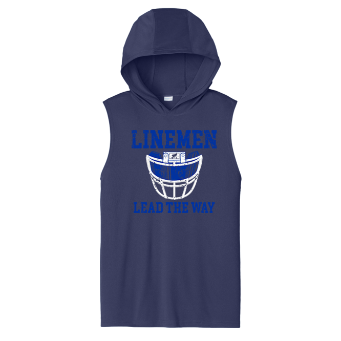 LINEMEN LEAD THE WAY (Royal) - Hooded Muscle Tee
