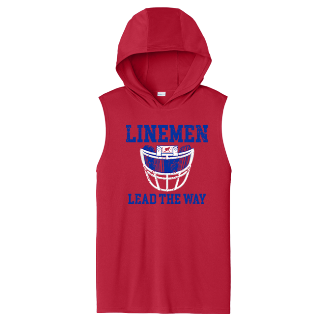 LINEMEN LEAD THE WAY (Royal) - Hooded Muscle Tee