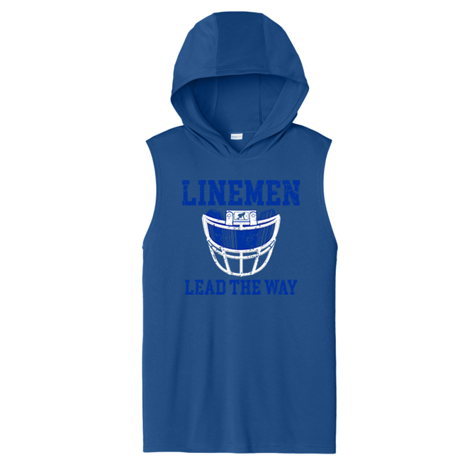 LINEMEN LEAD THE WAY (Royal) - Hooded Muscle Tee