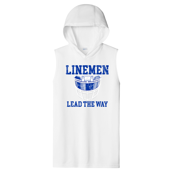 LINEMEN LEAD THE WAY (Royal) - Hooded Muscle Tee
