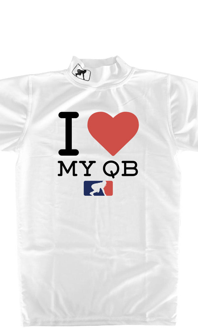 I <3 MY QB - Mock Neck Short Sleeve Compression Top