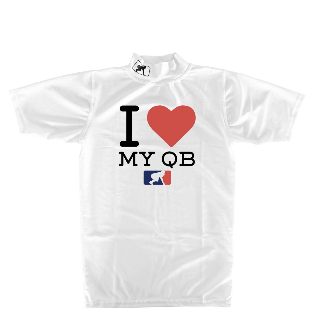 I <3 MY QB - Mock Neck Short Sleeve Compression Top