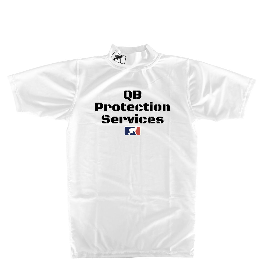 QB PROTECTION SERVICES (Black) - Mock Neck Short Sleeve Compression Top