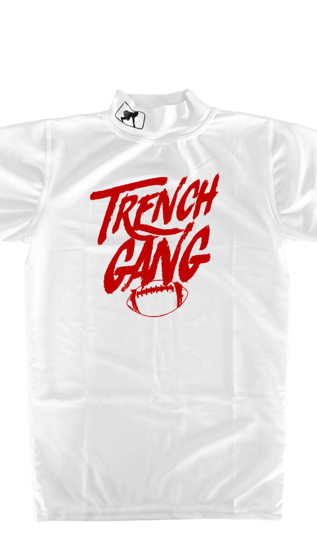 TRENCH GANG (Red) - Mock Neck Short Sleeve Compression Top