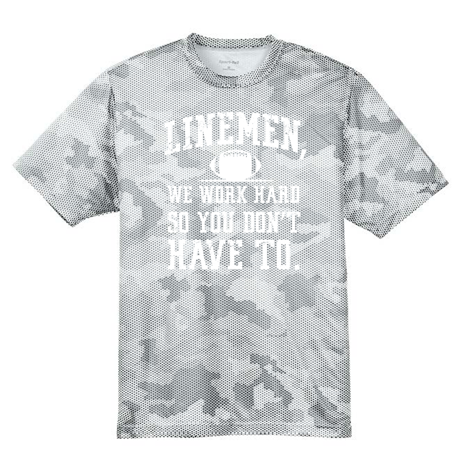 LINEMEN WORK HARD - Hex Camo Performance Tee