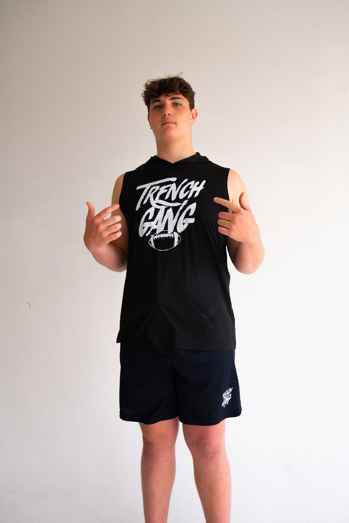 TRENCH GANG (White) - Hooded Muscle Tee