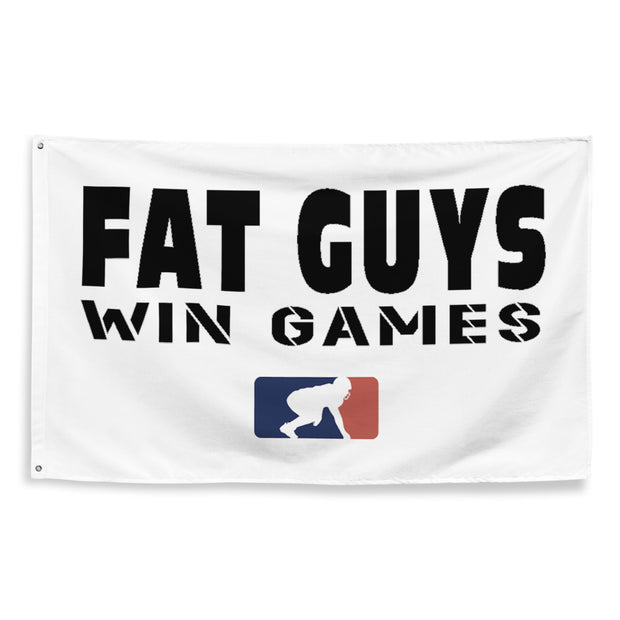Fat Guys Win Games (White) - Flag